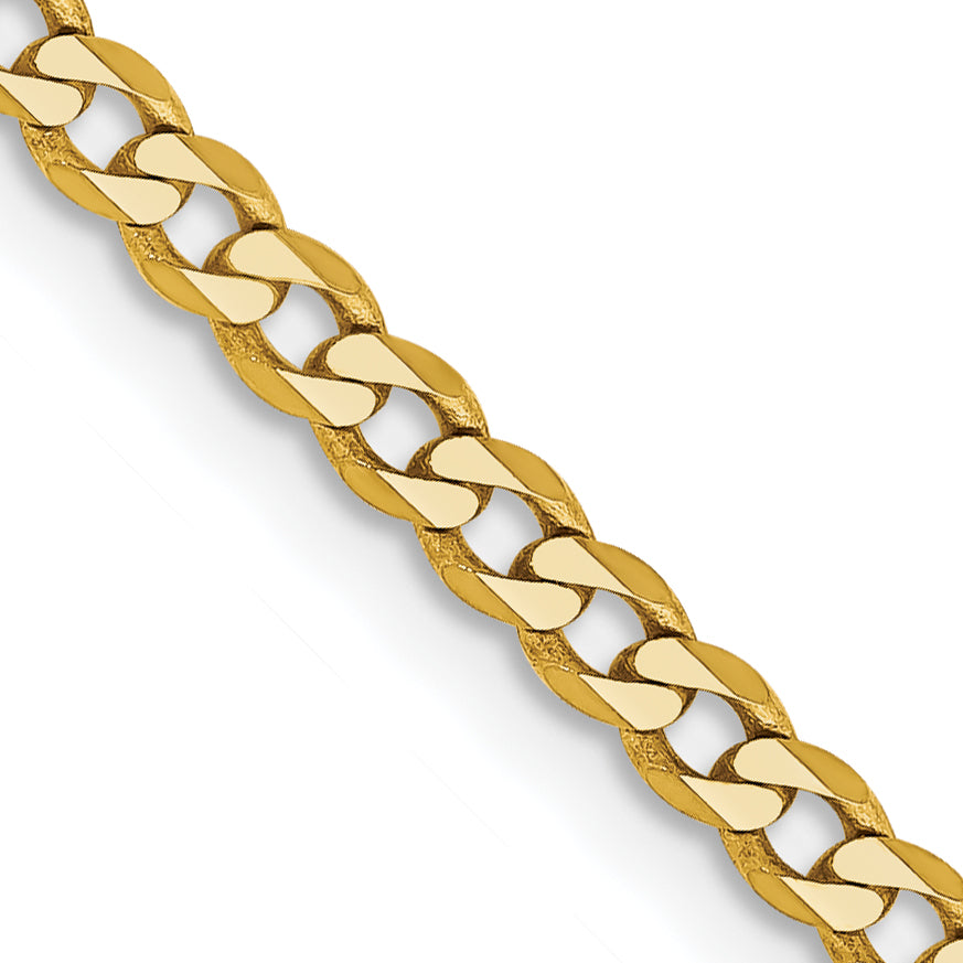 14K Yellow Gold 30 Inch 2.3mm Flat Beveled Curb With Lobster Clasp Chain Necklace