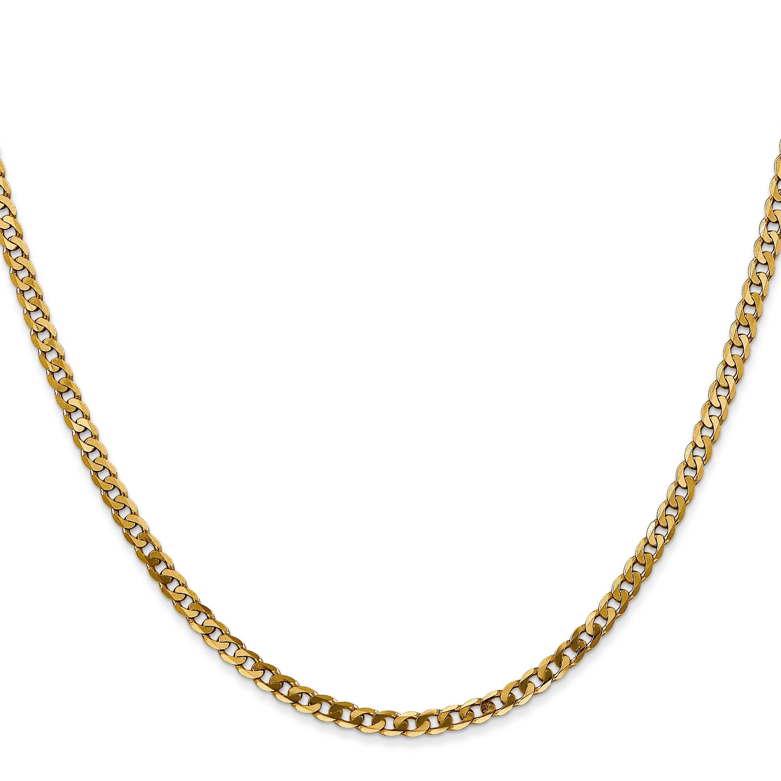 14K Yellow Gold 20 Inch 2.9mm Flat Beveled Curb With Lobster Clasp Chain Necklace