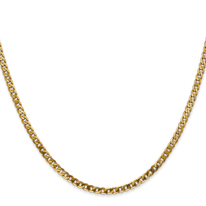 14K Yellow Gold 26 Inch 2.9mm Flat Beveled Curb With Lobster Clasp Chain Necklace