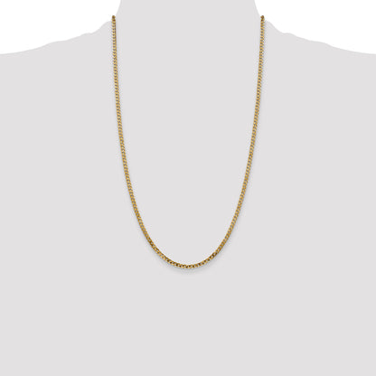 14K Yellow Gold 26 Inch 2.9mm Flat Beveled Curb With Lobster Clasp Chain Necklace