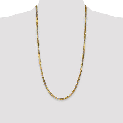 14K Yellow Gold 28 Inch 3.9mm Flat Beveled Curb With Lobster Clasp Chain Necklace