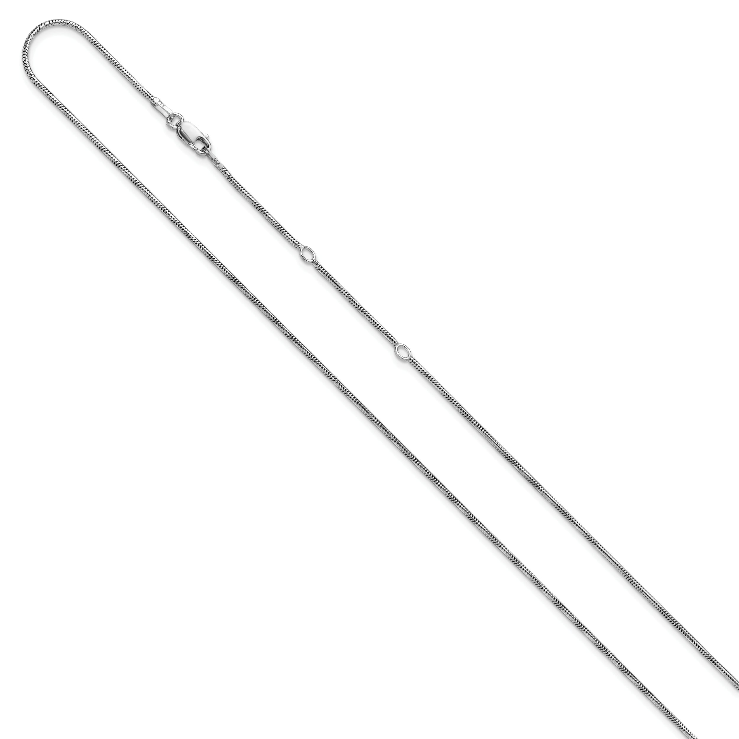 Sterling Silver Ss Rh Plat 1.1mm Round Snake 1In+1In Adjustable Chain