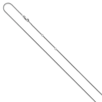 Sterling Silver Ss Rh Plat 1.1mm Round Snake 1In+1In Adjustable Chain