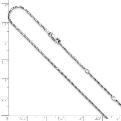 Sterling Silver Ss Rh Plat 1.1mm Round Snake 1In+1In Adjustable Chain