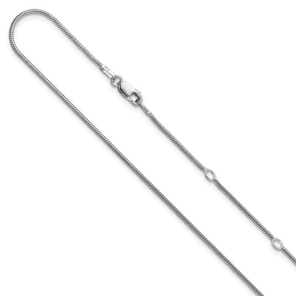 Sterling Silver Ss Rh Plat 1.1mm Round Snake 1In+1In Adjustable Chain