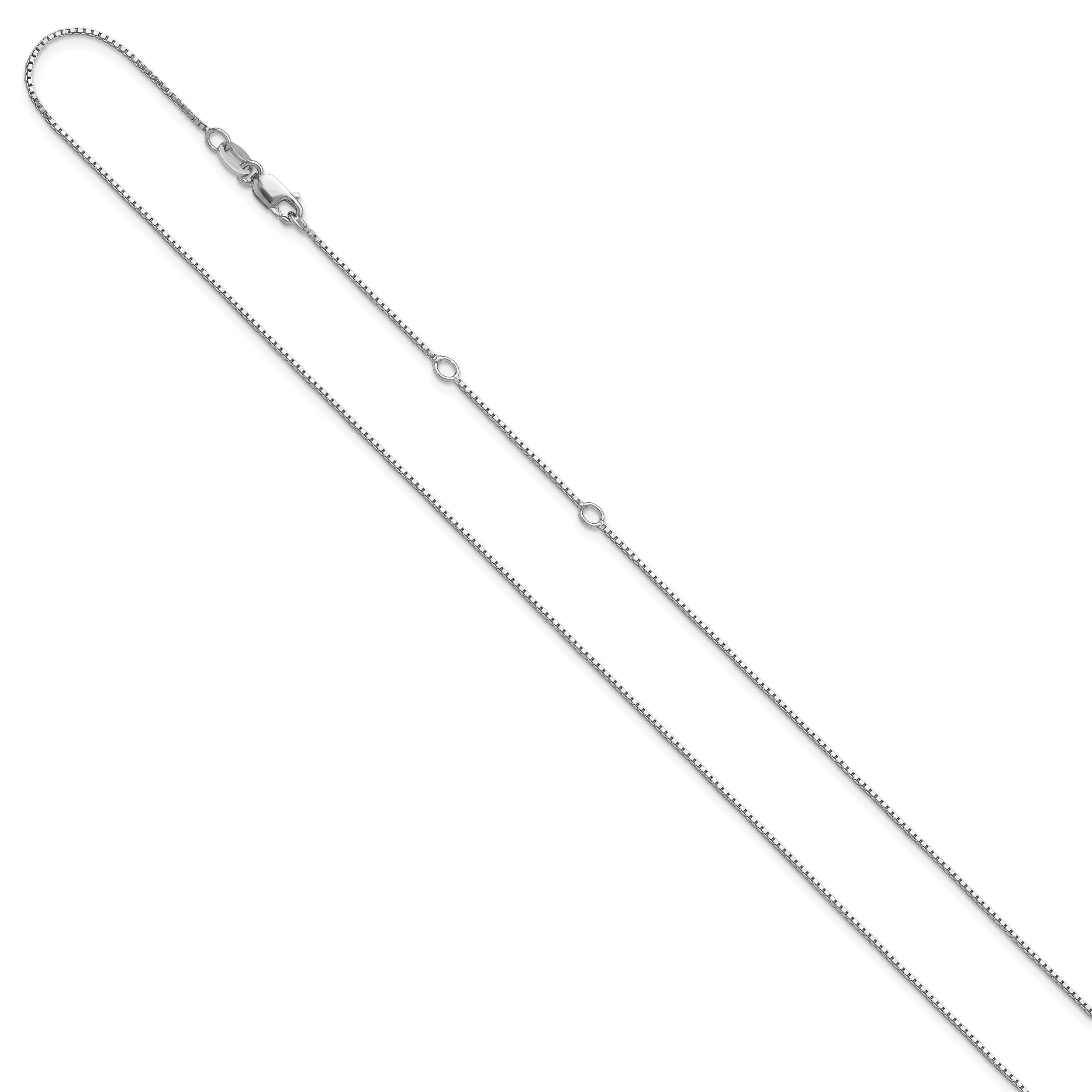 Sterling Silver Ss Rh Plated .85mm Box 1In+1In Adjustable Chain
