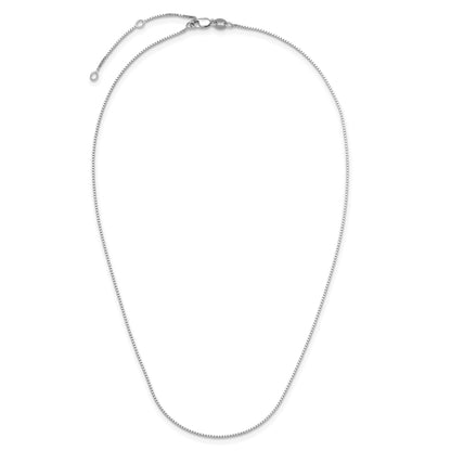 Sterling Silver Ss Rh Plated .85mm Box 1In+1In Adjustable Chain