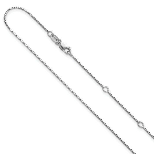 Sterling Silver Ss Rh Plated .85mm Box 1In+1In Adjustable Chain