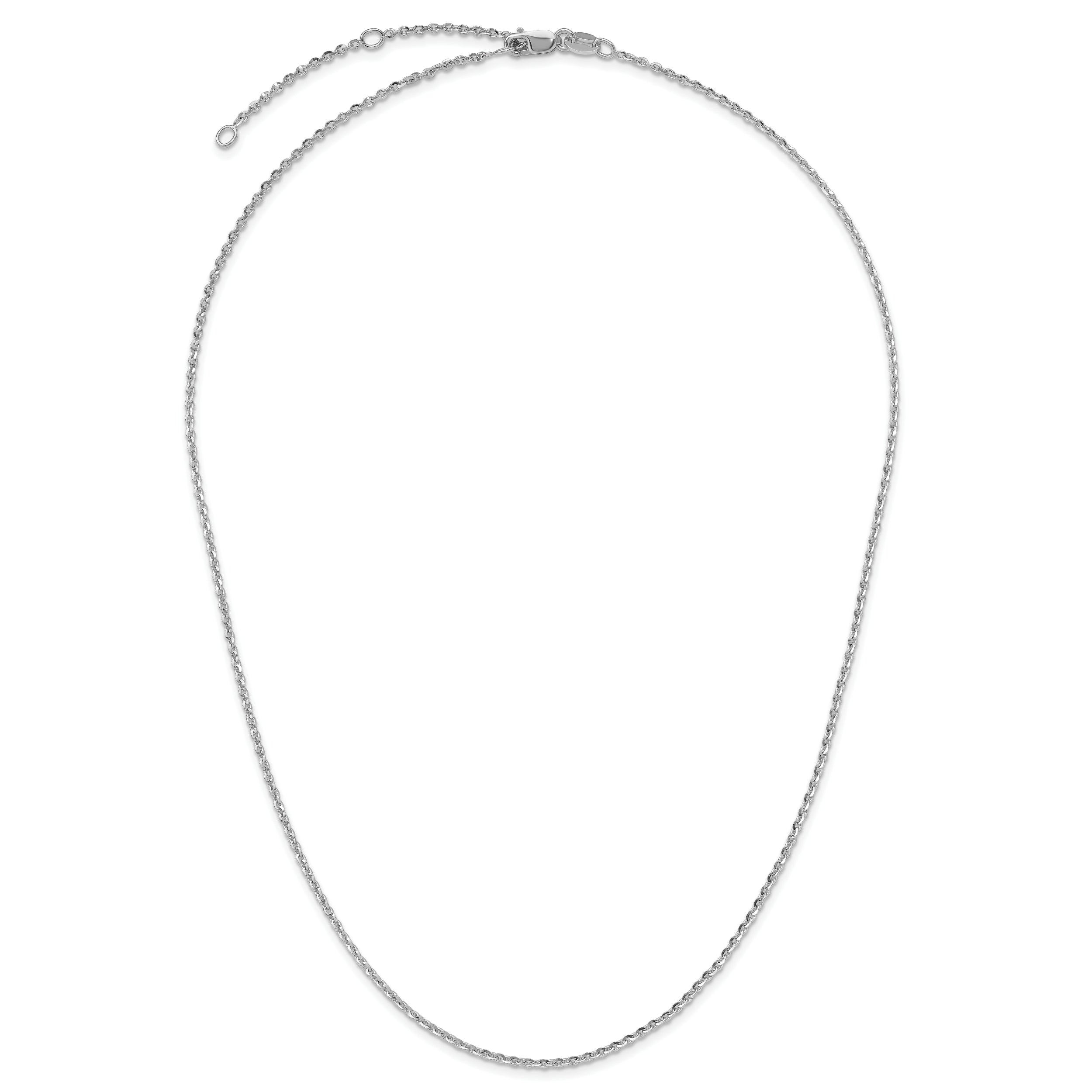 Sterling Silver Ss Rh Plate Polish/Dia Cut 1.45mm Cable 1In+1In Adjustable Chain