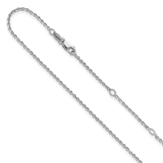 Sterling Silver Ss Rh Plate Polish/Dia Cut 1.45mm Cable 1In+1In Adjustable Chain
