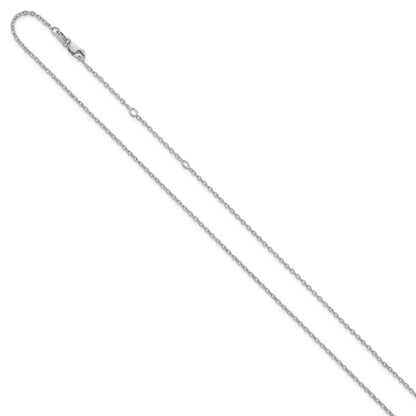 Sterling Silver Ss Rh Plat Polished/Dia Cut 1.4mm Cable 1In+1In Adjustable Chain