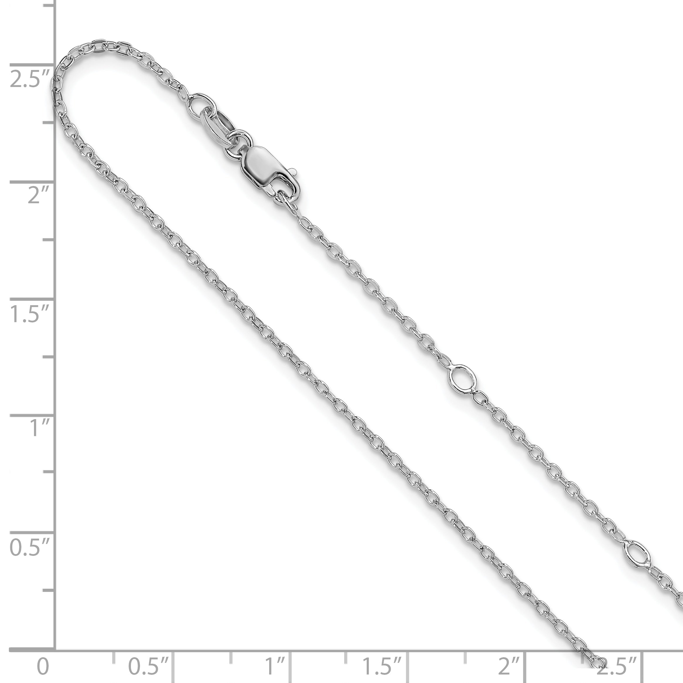 Sterling Silver Ss Rh Plat Polished/Dia Cut 1.4mm Cable 1In+1In Adjustable Chain