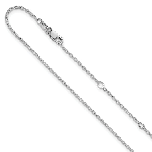 Sterling Silver Ss Rh Plat Polished/Dia Cut 1.4mm Cable 1In+1In Adjustable Chain