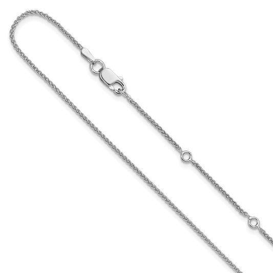 18 Inch Sterling Silver Rh Plated 1.3mm Spiga 1In+1In Adjustable Chain Necklace