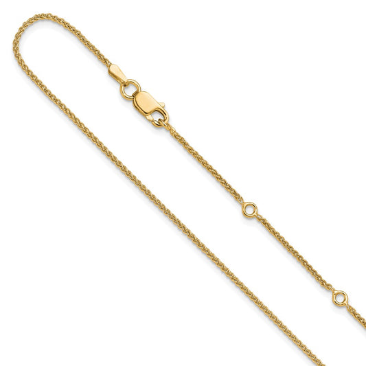 18 Inch Gold Plated Sterling Silver 1.3mm Spiga 1In+1In Adjustable Chain Necklace