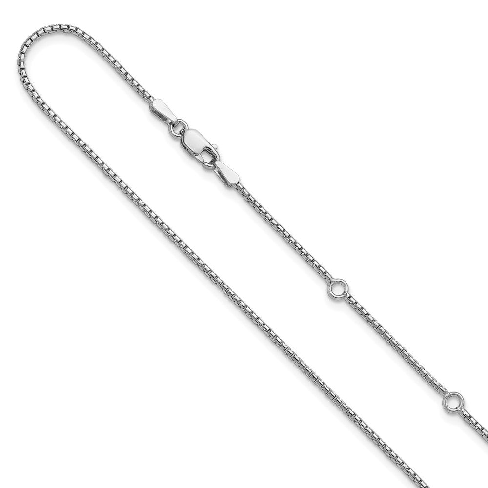 18 Inch Sterling Silver Rh Plated 1.25mm Round Box 1In+1In Adj. Chain Necklace