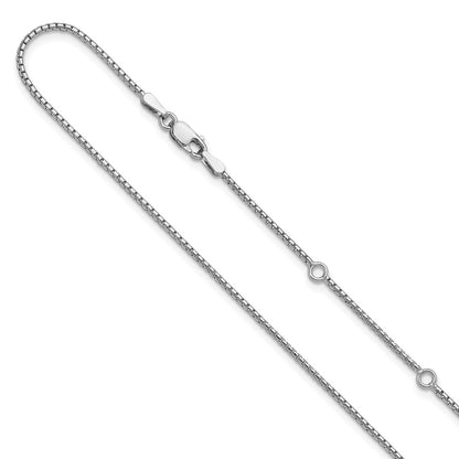 18 Inch Sterling Silver Rh Plated 1.25mm Round Box 1In+1In Adj. Chain Necklace