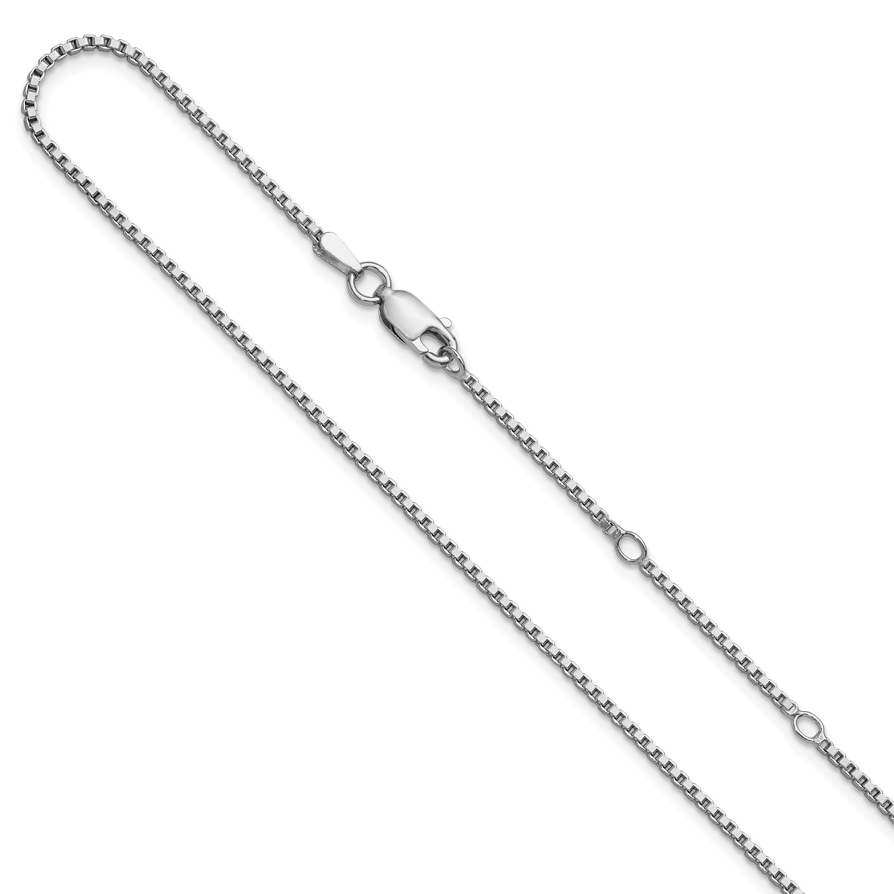 Sterling Silver Ss Rh Plated 1.3mm Box 1In+1In Adjustable Chain