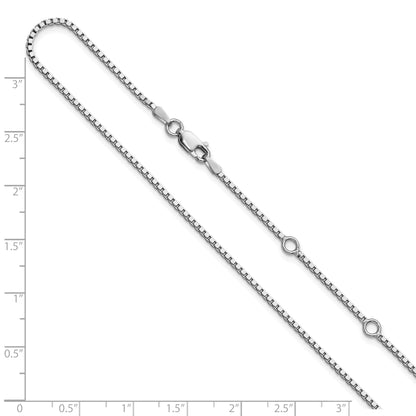 Sterling Silver Ss Rh Plated 1.5mm Box 1In+1In Adjustable Chain