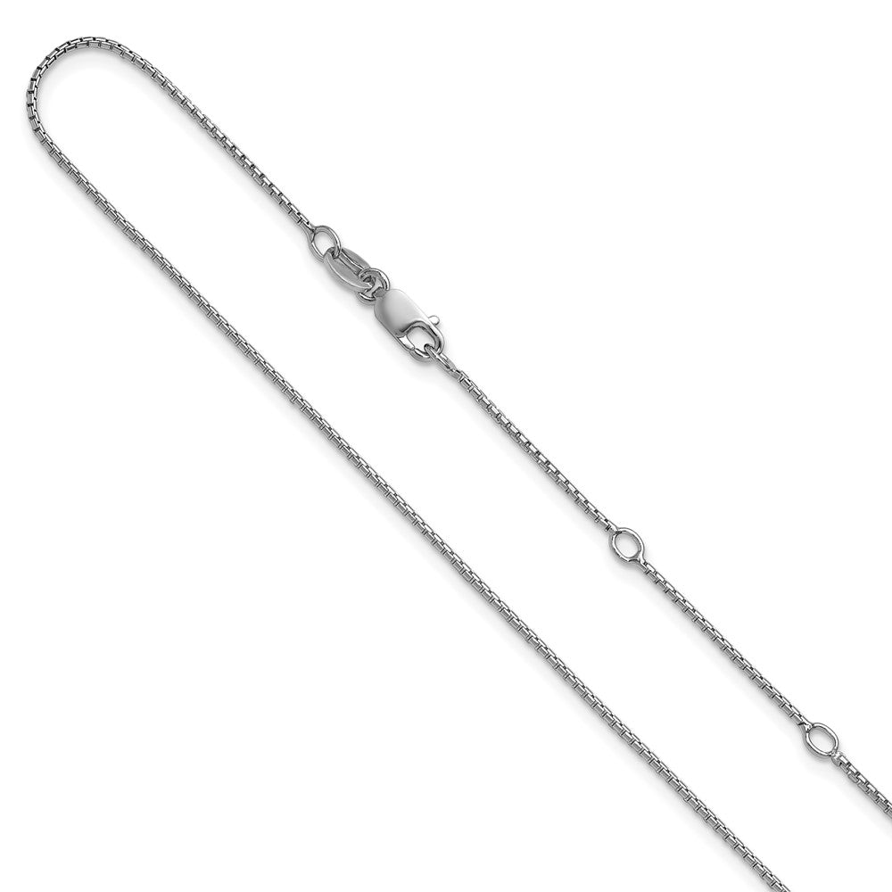 18 Inch Sterling Silver Rh Plated .95mm Round Box 1In+1In Adj. Chain Necklace