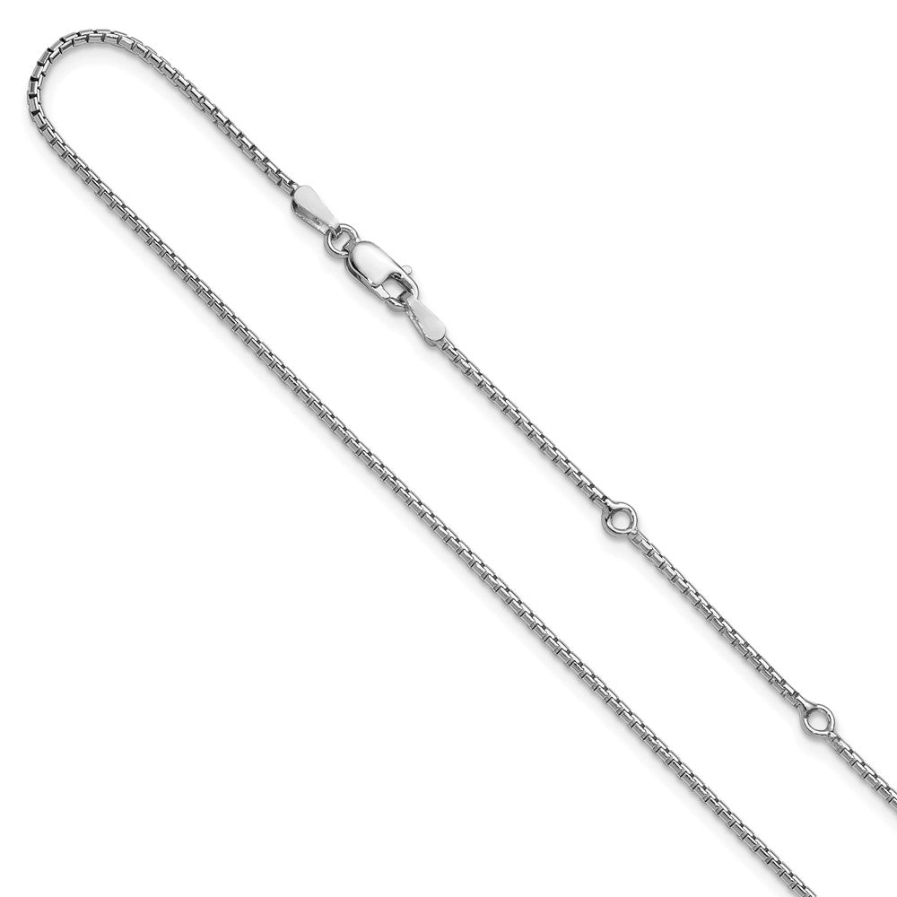 18 Inch Sterling Silver Rh Plated 1.3mm Round Box 1In+1In Adj. Chain Necklace