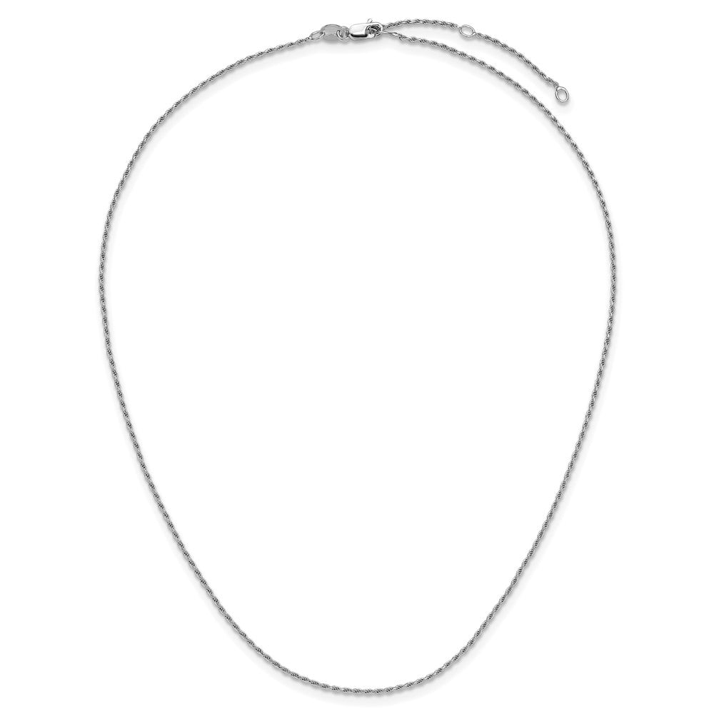 18 Inch Sterling Silver Rh Plt 1.2mm D/C Rope 1In+1In Adjustable Chain Necklace
