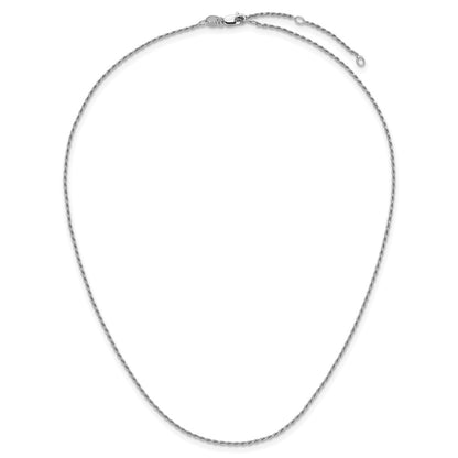 18 Inch Sterling Silver Rh Plt 1.2mm D/C Rope 1In+1In Adjustable Chain Necklace