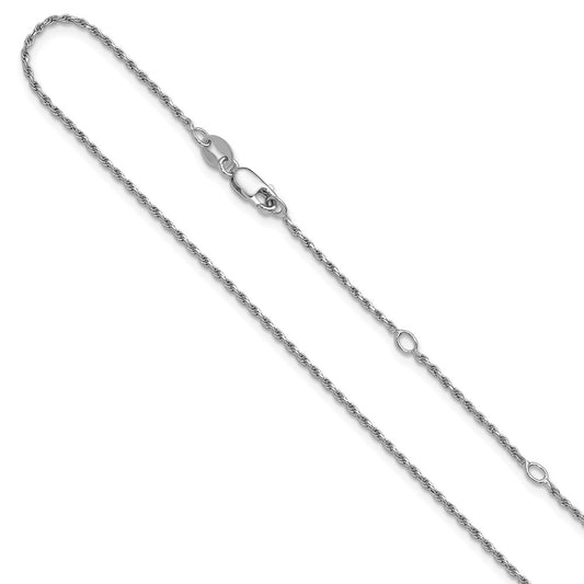 18 Inch Sterling Silver Rh Plt 1.2mm D/C Rope 1In+1In Adjustable Chain Necklace