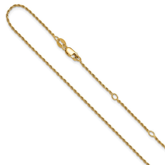 Gold Plated Sterling Silver 1.2mm D/C Rope 1In+1In Adjustable Chai