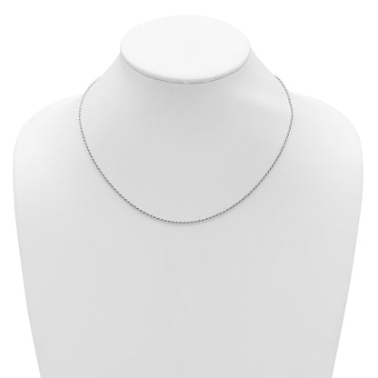 18 Inch Sterling Silver Rh Plt 1.4mm D/C Rope 1In+1In Adjustable Chain Necklace