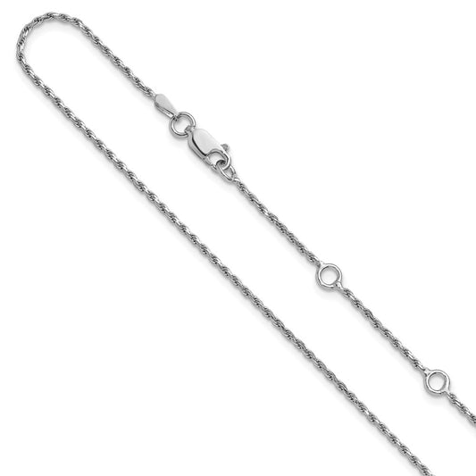 18 Inch Sterling Silver Rh Plt 1.4mm D/C Rope 1In+1In Adjustable Chain Necklace