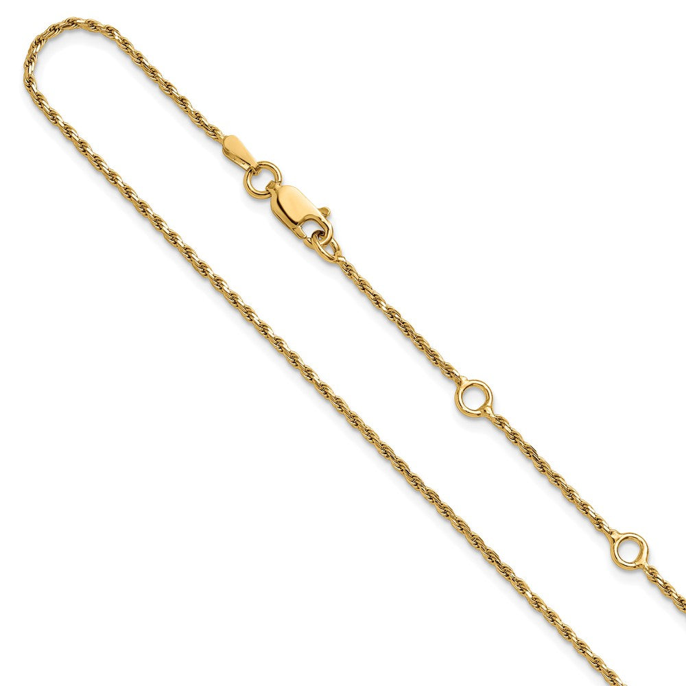 Gold Plated Sterling Silver 1.4mm D/C Rope 1In+1In Adjustable Chai