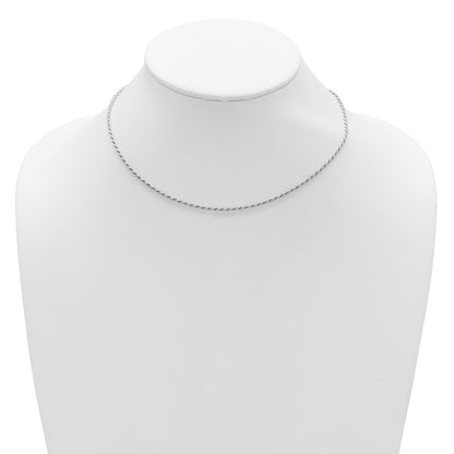 18 Inch Sterling Silver Rh Plt 2mm D/C Rope 1In+1In Adjustable Chain Necklace