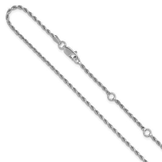 18 Inch Sterling Silver Rh Plt 2mm D/C Rope 1In+1In Adjustable Chain Necklace