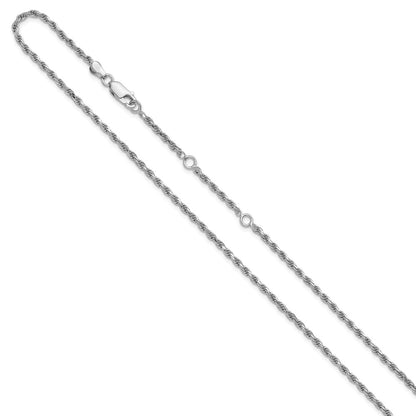 18 Inch Sterling Silver Rh Plt 2.2mm D/C Rope 1In+1In Adjustable Chain Necklace
