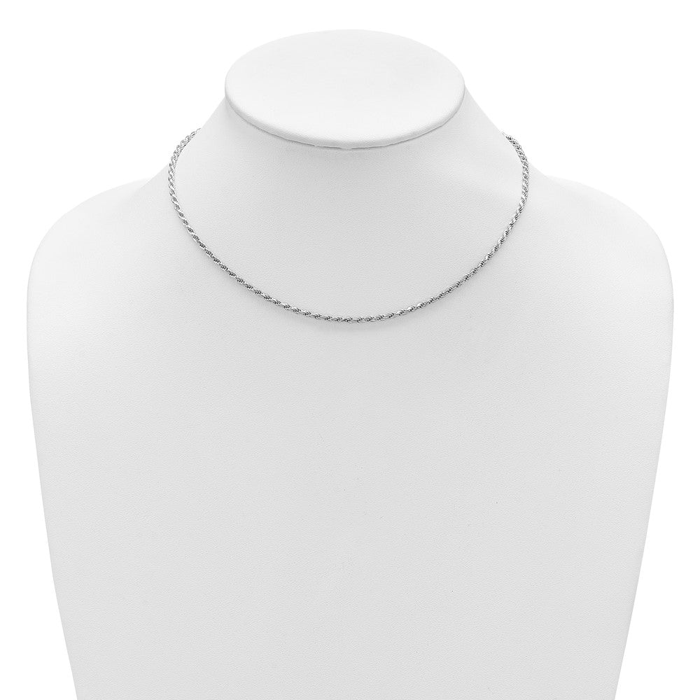 18 Inch Sterling Silver Rh Plt 2.2mm D/C Rope 1In+1In Adjustable Chain Necklace