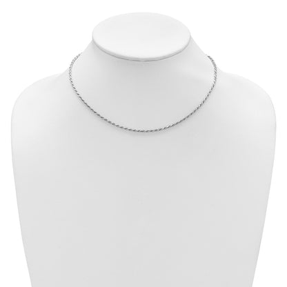 18 Inch Sterling Silver Rh Plt 2.2mm D/C Rope 1In+1In Adjustable Chain Necklace