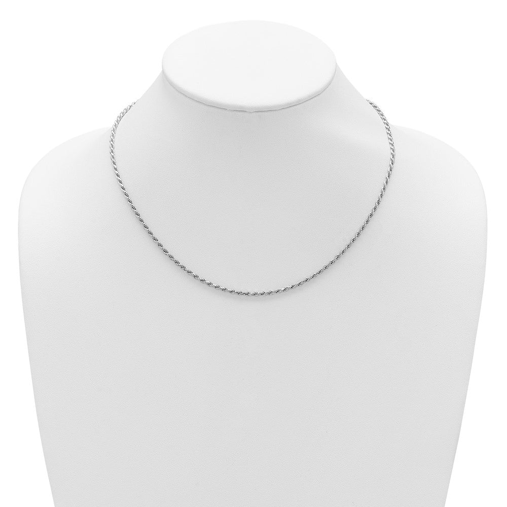 18 Inch Sterling Silver Rh Plt 2.2mm D/C Rope 1In+1In Adjustable Chain Necklace