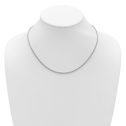 18 Inch Sterling Silver Rh Plt 2.2mm D/C Rope 1In+1In Adjustable Chain Necklace