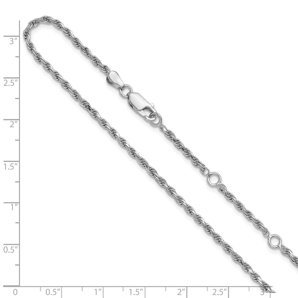 18 Inch Sterling Silver Rh Plt 2.2mm D/C Rope 1In+1In Adjustable Chain Necklace