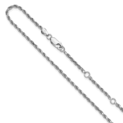 18 Inch Sterling Silver Rh Plt 2.2mm D/C Rope 1In+1In Adjustable Chain Necklace