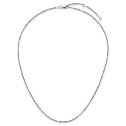 18 Inch Sterling Silver Rh Plt 1.55mm Loose Rope 1In+1In Adjustable Chain Necklace