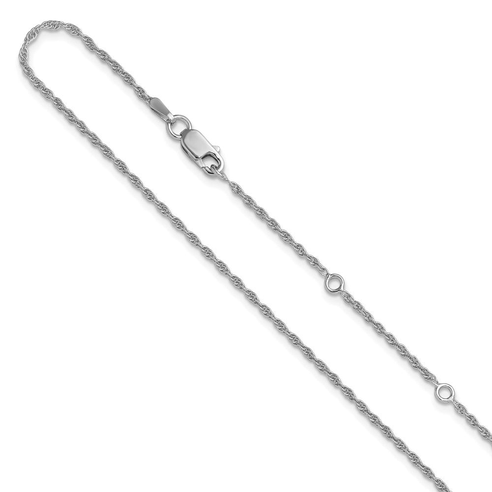 18 Inch Sterling Silver Rh Plt 1.55mm Loose Rope 1In+1In Adjustable Chain Necklace