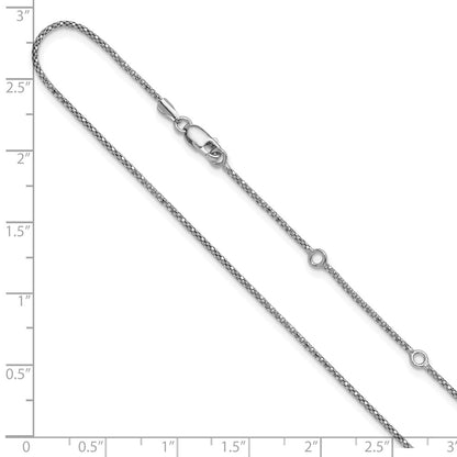 18 Inch Sterling Silver Rh Plt 1.2mm D/C Popcorn 1In+1In Adjustable Chain Necklace
