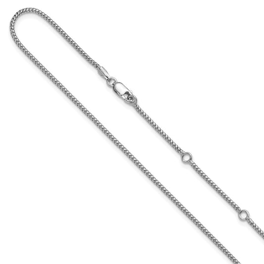 18 Inch Sterling Silver Rh Plt 1.4mm Popcorn 1In+1In Adjustable Chain Necklace