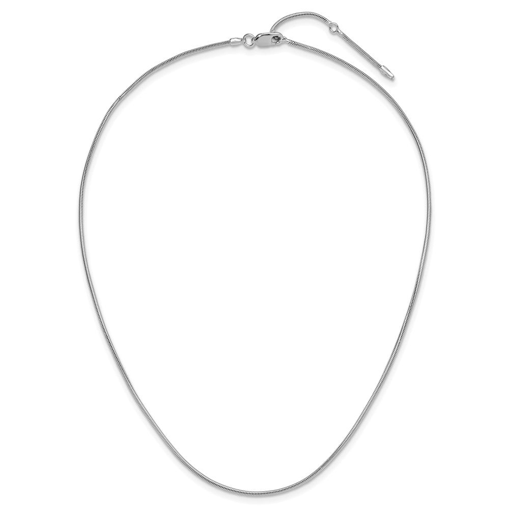 18 Inch Sterling Silver Ss Rh Plat 1.4mm Round Snake 1In+1In Adjustable Chain Necklace