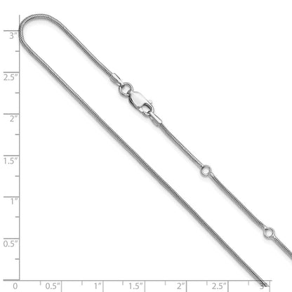 18 Inch Sterling Silver Ss Rh Plat 1.4mm Round Snake 1In+1In Adjustable Chain Necklace