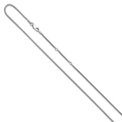 Sterling Silver Ss Rh Plat 1.6mm Round Snake 1In+1In Adjustable Chain