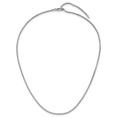 Sterling Silver Ss Rh Plat 1.6mm Round Snake 1In+1In Adjustable Chain