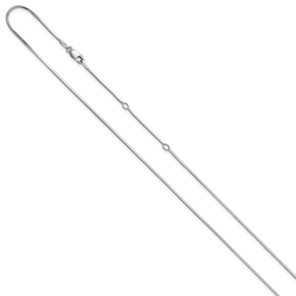 Sterling Silver Ss Rh Plated 1mm D/C Square Snake 1In+1In Adjustable Chain